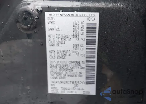 2015 Niss Rogue Sv Awd Sv from USA, damaged, VIN 5N1AT2MV2FC765520